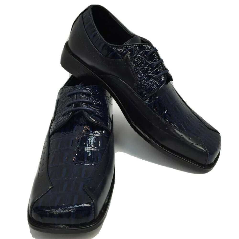 Bolano Boys Navy Blue Dress Shoes Square Toe Lace-up Man Made Material Size 1